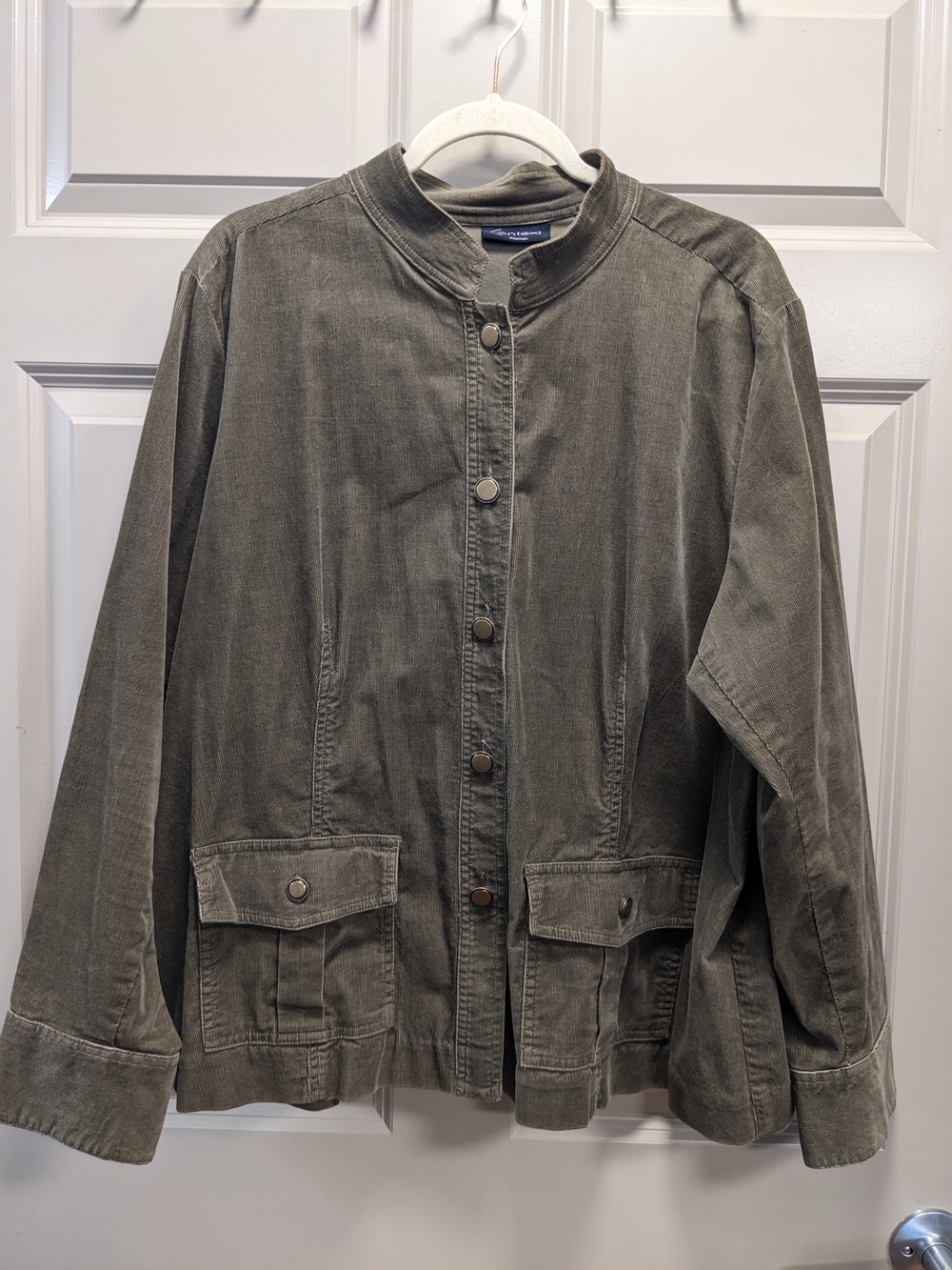 Context Olive Green Stretch Corduroy Utility Jacket with Snaps Size 22W